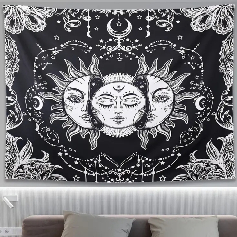 NEW Wall Tapestry 🌞 Sun & Moon 🌙 Black & White - 51.2" by 59.1" BLACKLIGHT ✔️